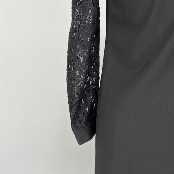 DKNY Black Lace Long Sleeve Wool Cocktail Shift Dress size 2 - Picture 4 of 13